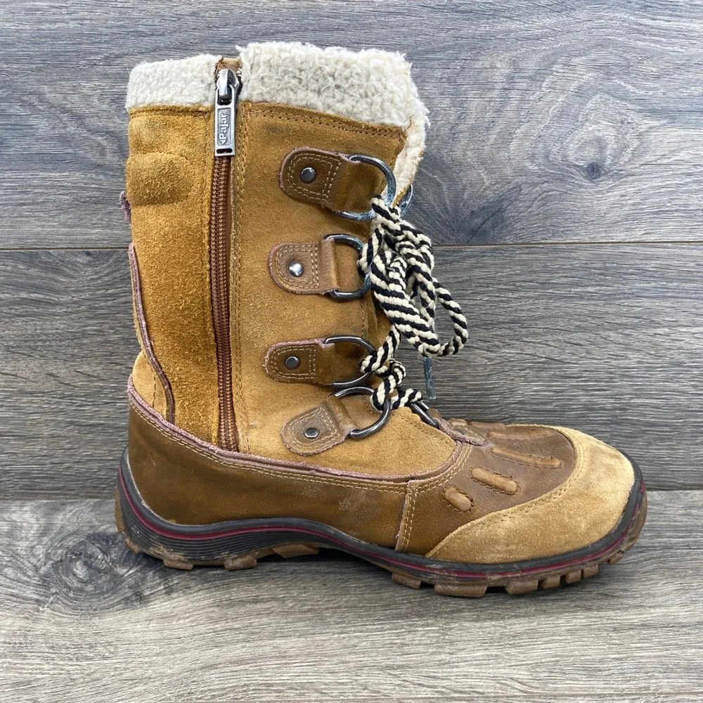 Pajar Canada Winter Boots Womens 8-8.5 Brown Leather Suede Shearling Lined Zip
